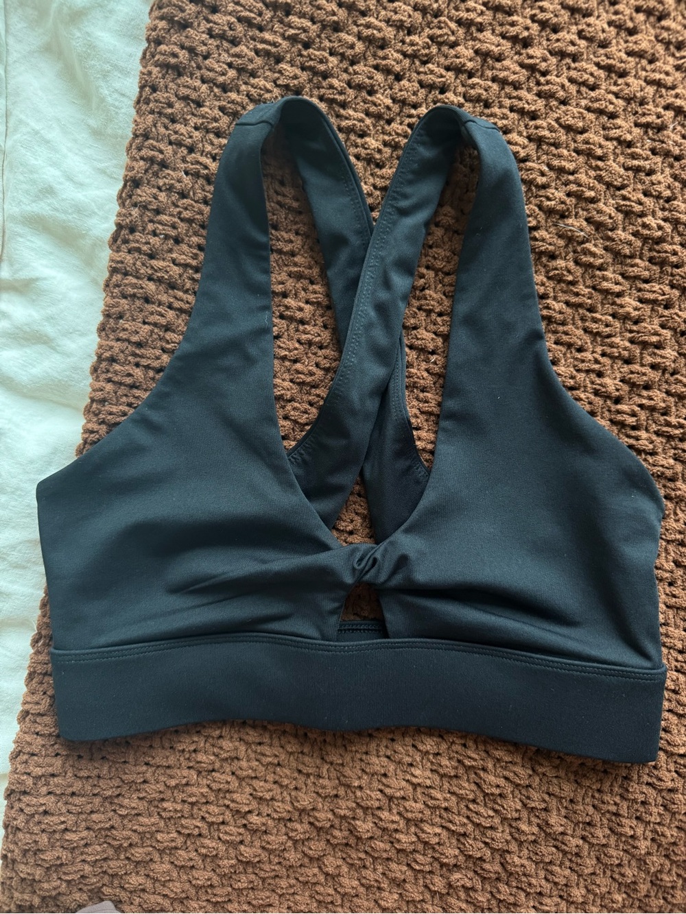 Fabletics Black Knot-Front Racerback Sports Bra